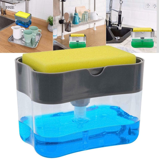 2 IN 1 DISHWASH SOAP PUMP DISPENSER AND SPONGE HOLDER CADDY FOR DISHWASHING / KITCHEN / LIQUID SOAP