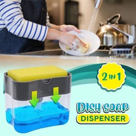 2 IN 1 DISHWASH SOAP PUMP DISPENSER AND SPONGE HOLDER CADDY FOR DISHWASHING / KITCHEN / LIQUID SOAP